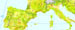 Figure 3.2: Intensive forms of agriculture (yellowish colour) prevail in large parts of Eastern, Central, Western and Southern Europe, particularly in the lowlands. (Data source: CORINE 2000 land cover, EEA Data Service: http://www.eea.europa.eu/themes/landuse/interactive/clc-download.)